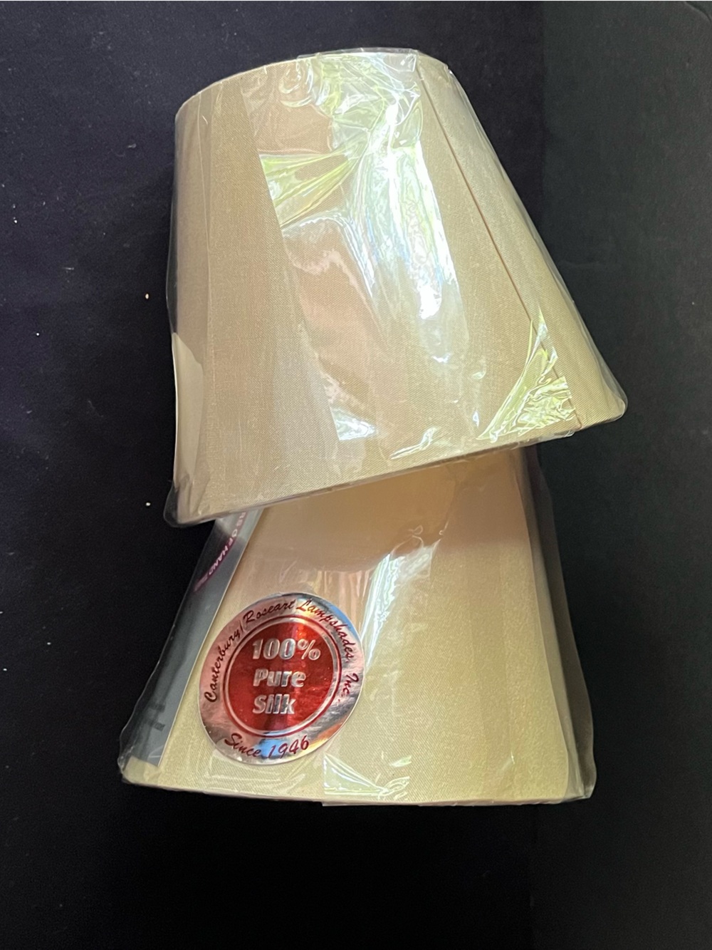 Canterbury Roseart Set of Two Bisque Pure Silk Clip-On Lampshades - NWT $28